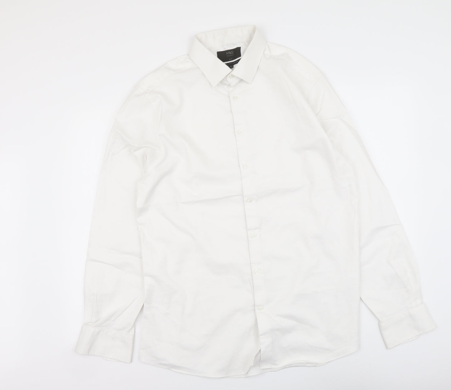 Marks and Spencer Mens White Cotton Button-Up Size 17 Collared Button