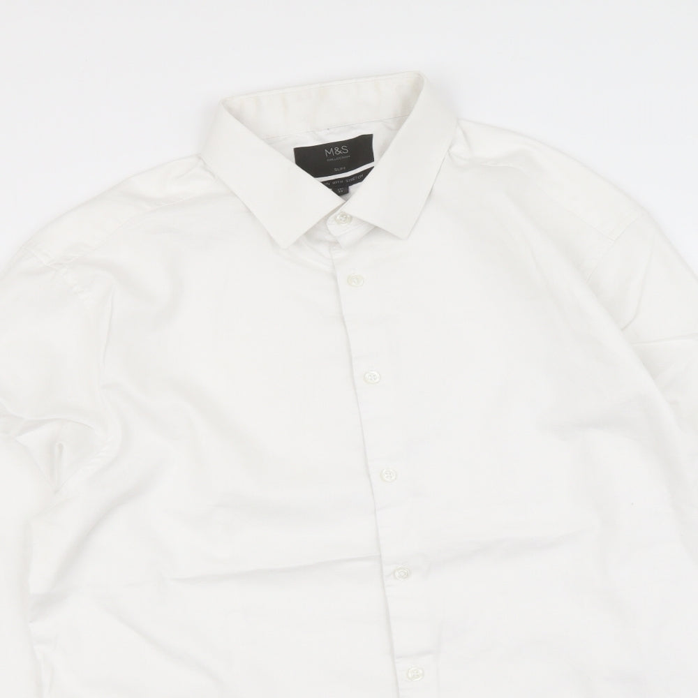 Marks and Spencer Mens White Cotton Button-Up Size 17 Collared Button
