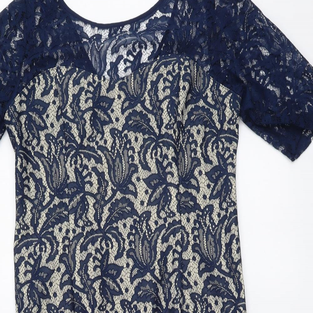 NEXT Womens Blue Polyester A-Line Size 16 Round Neck Zip