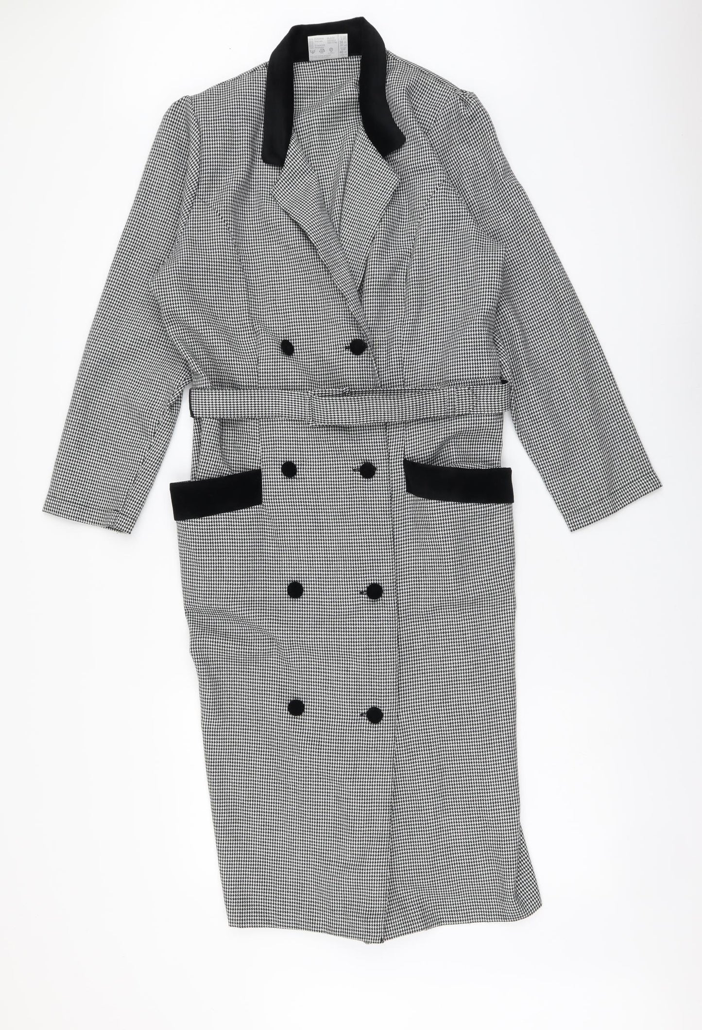BHS Womens Black Geometric Overcoat Coat Size 16 Button