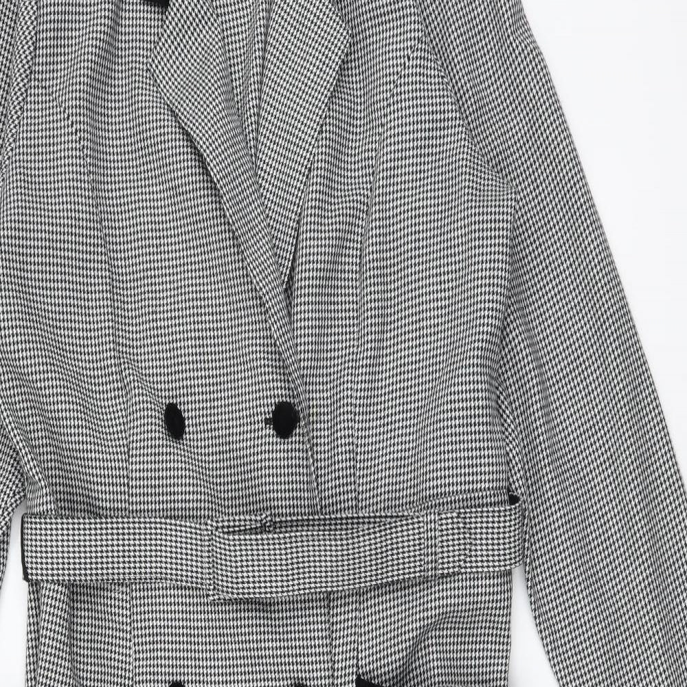 BHS Womens Black Geometric Overcoat Coat Size 16 Button