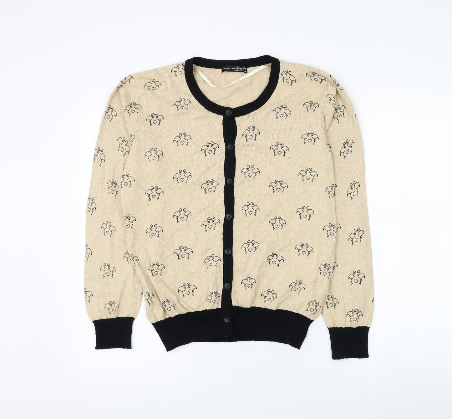 Atmosphere Womens Beige Round Neck Geometric Cotton Cardigan Jumper Size 16 - Flamingo