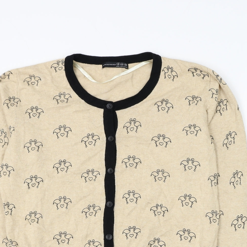 Atmosphere Womens Beige Round Neck Geometric Cotton Cardigan Jumper Size 16 - Flamingo
