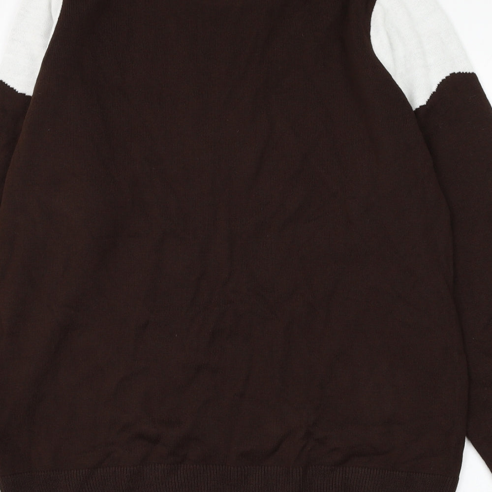 Preworn Womens Brown Round Neck Acrylic Pullover Jumper Size L - Always Room For Pudding Christmas