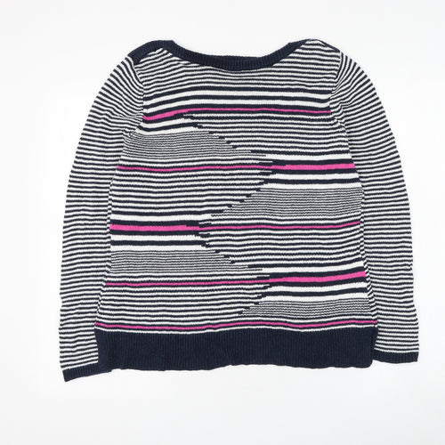 Coercion Womens Blue Boat Neck Striped Polyester Pullover Jumper Size 14