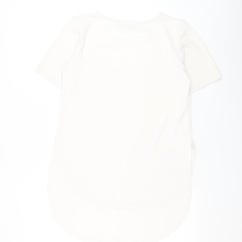 Parisian Collection Womens White Polyester Basic Blouse Size 8 Round Neck