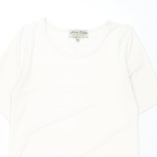 Parisian Collection Womens White Polyester Basic Blouse Size 8 Round Neck