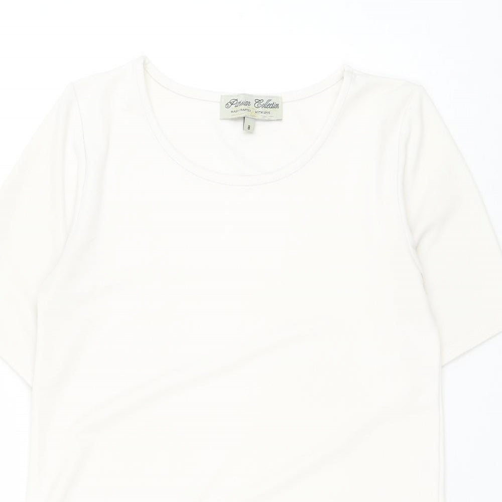 Parisian Collection Womens White Polyester Basic Blouse Size 8 Round Neck