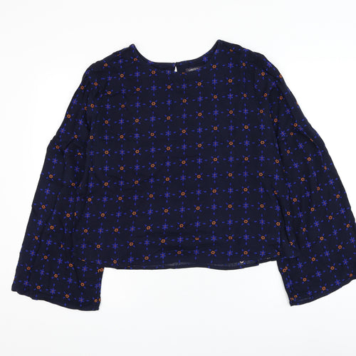 Marks and Spencer Womens Blue Floral Viscose Basic Blouse Size 12 Round Neck