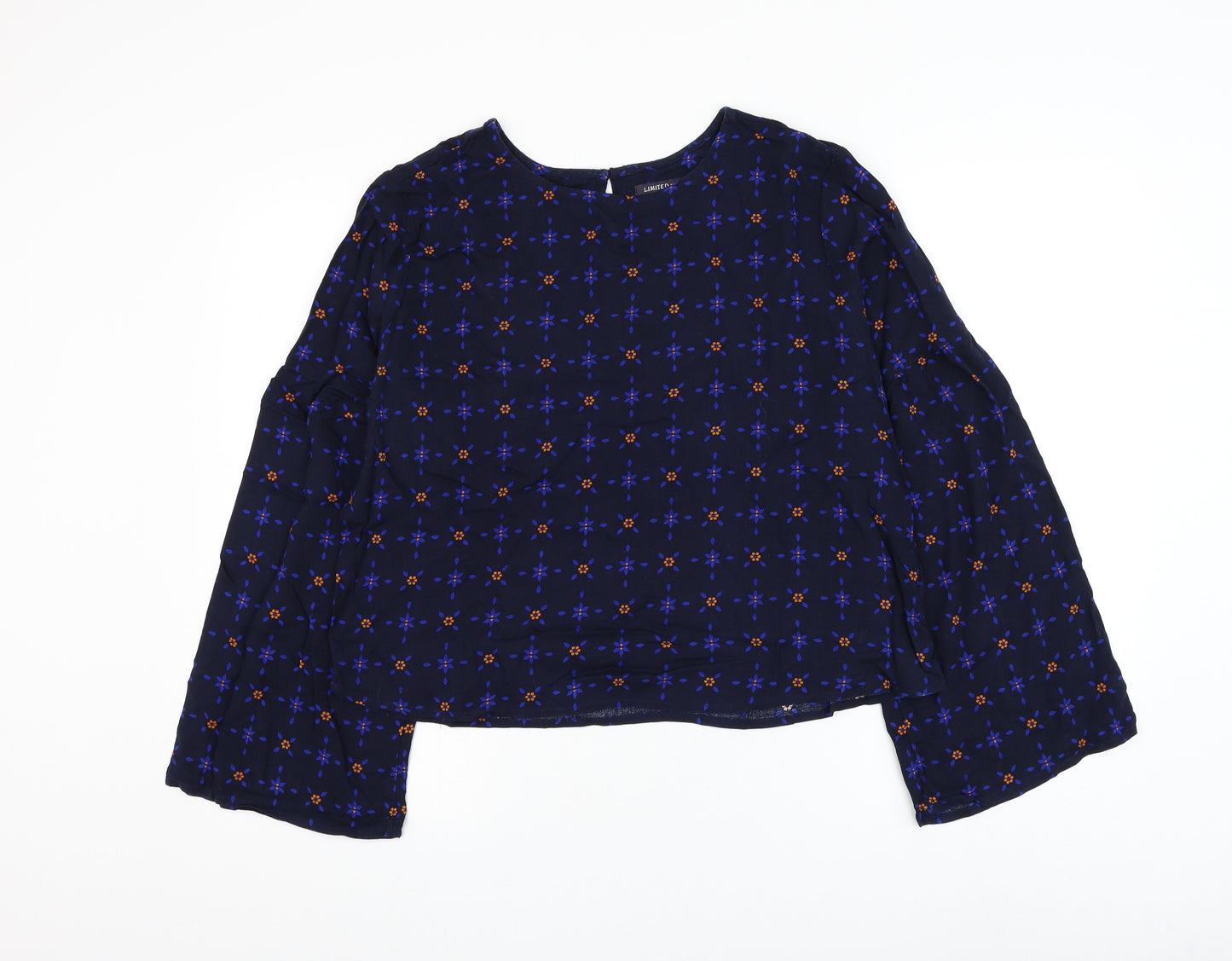 Marks and Spencer Womens Blue Floral Viscose Basic Blouse Size 12 Round Neck