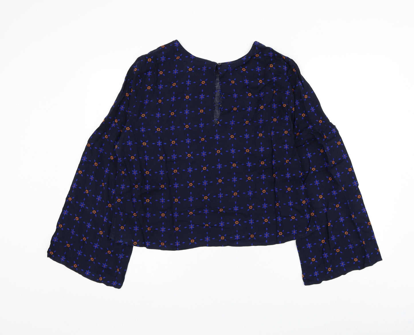 Marks and Spencer Womens Blue Floral Viscose Basic Blouse Size 12 Round Neck