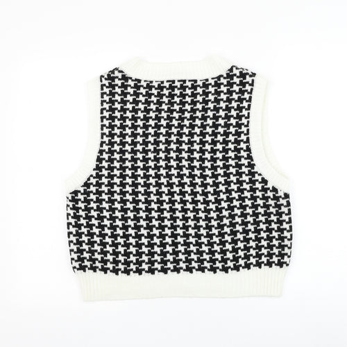 Subdued Womens Black V-Neck Geometric Acrylic Vest Jumper One Size