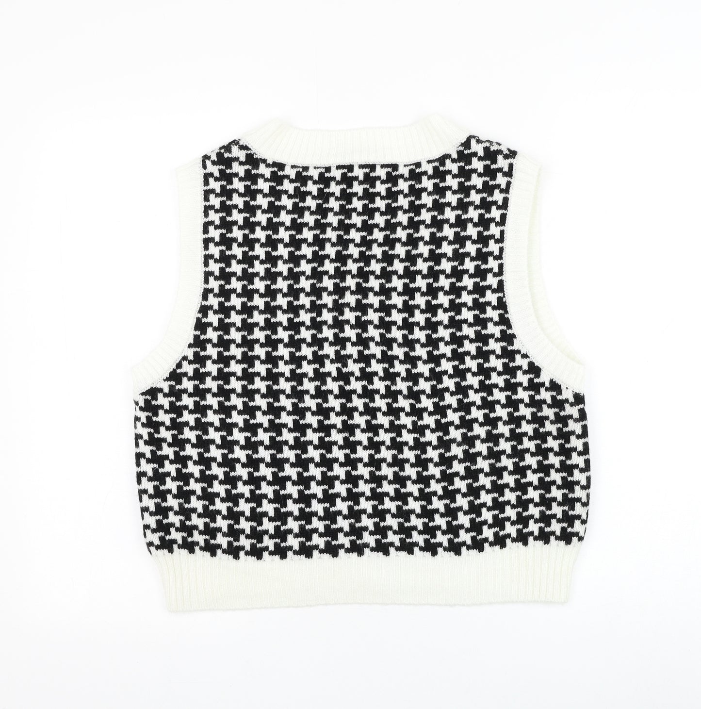 Subdued Womens Black V-Neck Geometric Acrylic Vest Jumper One Size