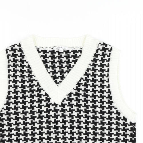 Subdued Womens Black V-Neck Geometric Acrylic Vest Jumper One Size