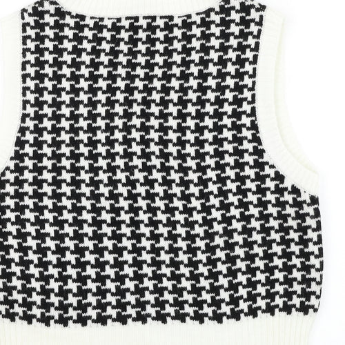 Subdued Womens Black V-Neck Geometric Acrylic Vest Jumper One Size