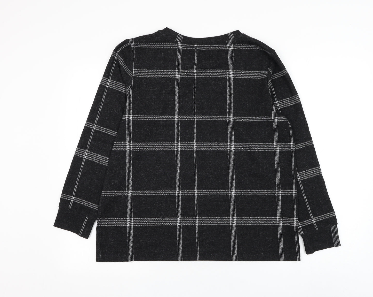 Marks and Spencer Womens Black Round Neck Check Polyester Pullover Jumper Size 14