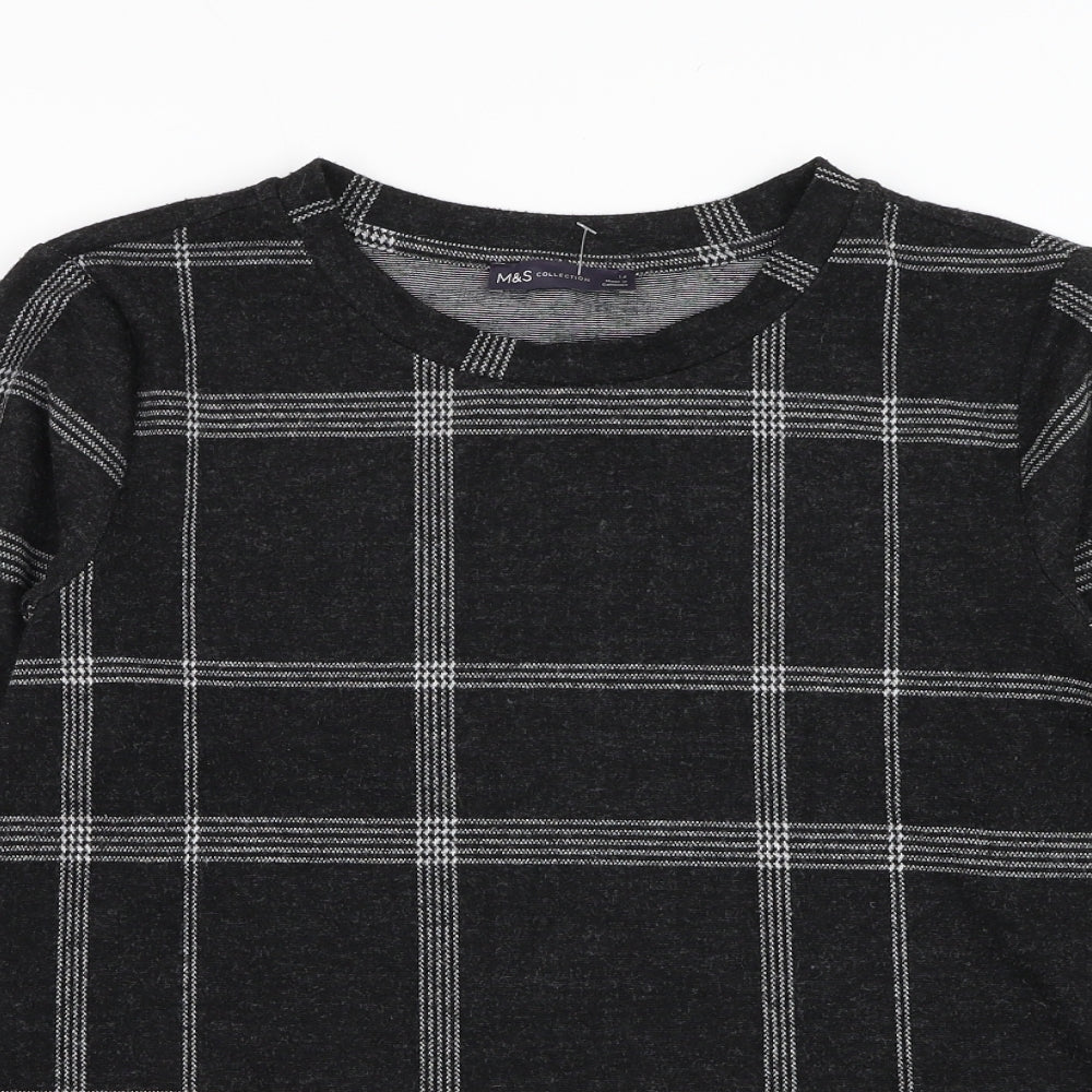 Marks and Spencer Womens Black Round Neck Check Polyester Pullover Jumper Size 14