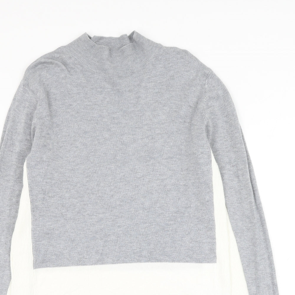 Papaya Womens Grey Mock Neck Viscose Pullover Jumper Size 16