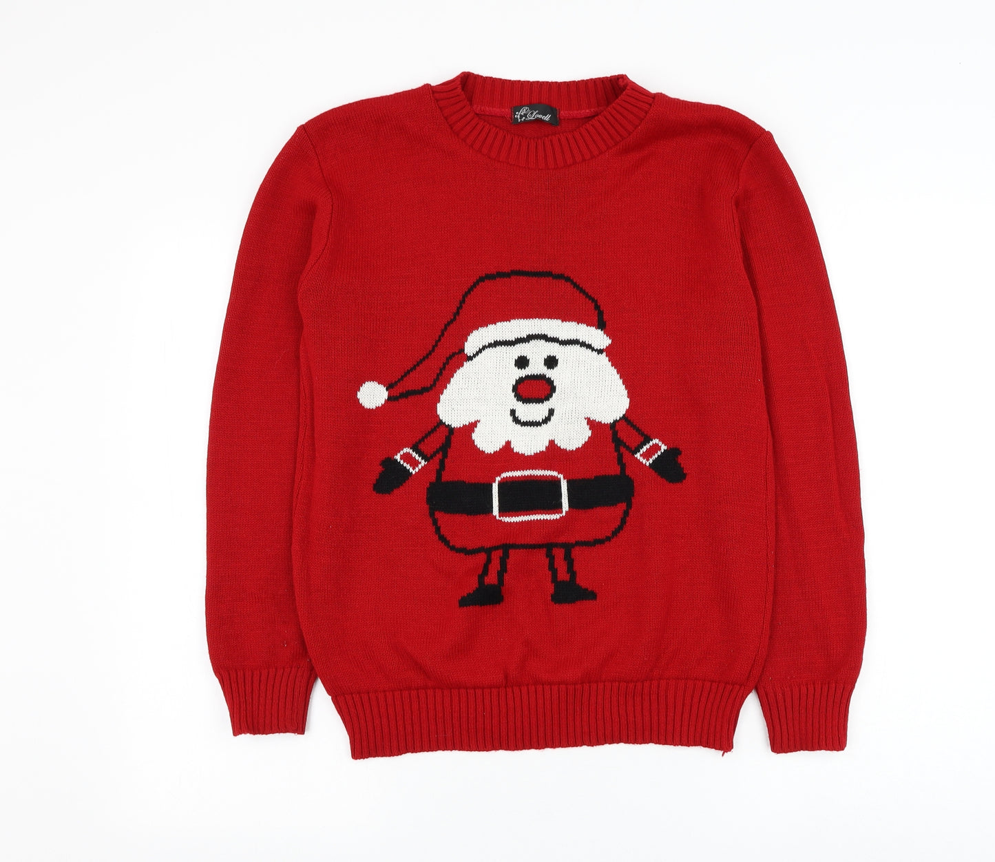 Louell Womens Red Round Neck Acrylic Pullover Jumper Size S - Christmas santa