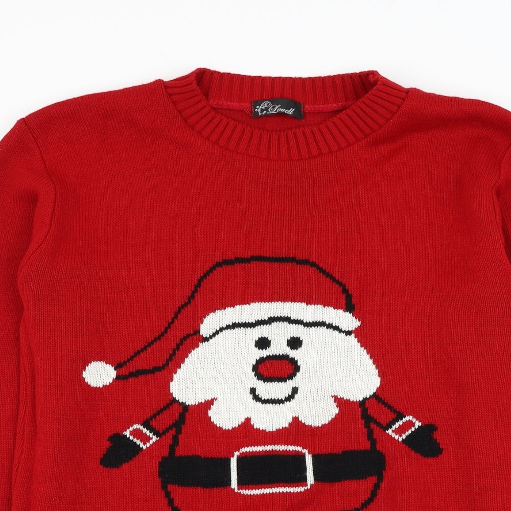 Louell Womens Red Round Neck Acrylic Pullover Jumper Size S - Christmas santa