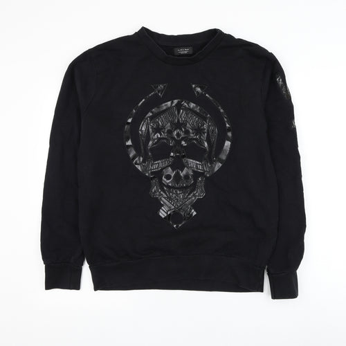 Zara Mens Black Polyester Pullover Sweatshirt Size M - Skull
