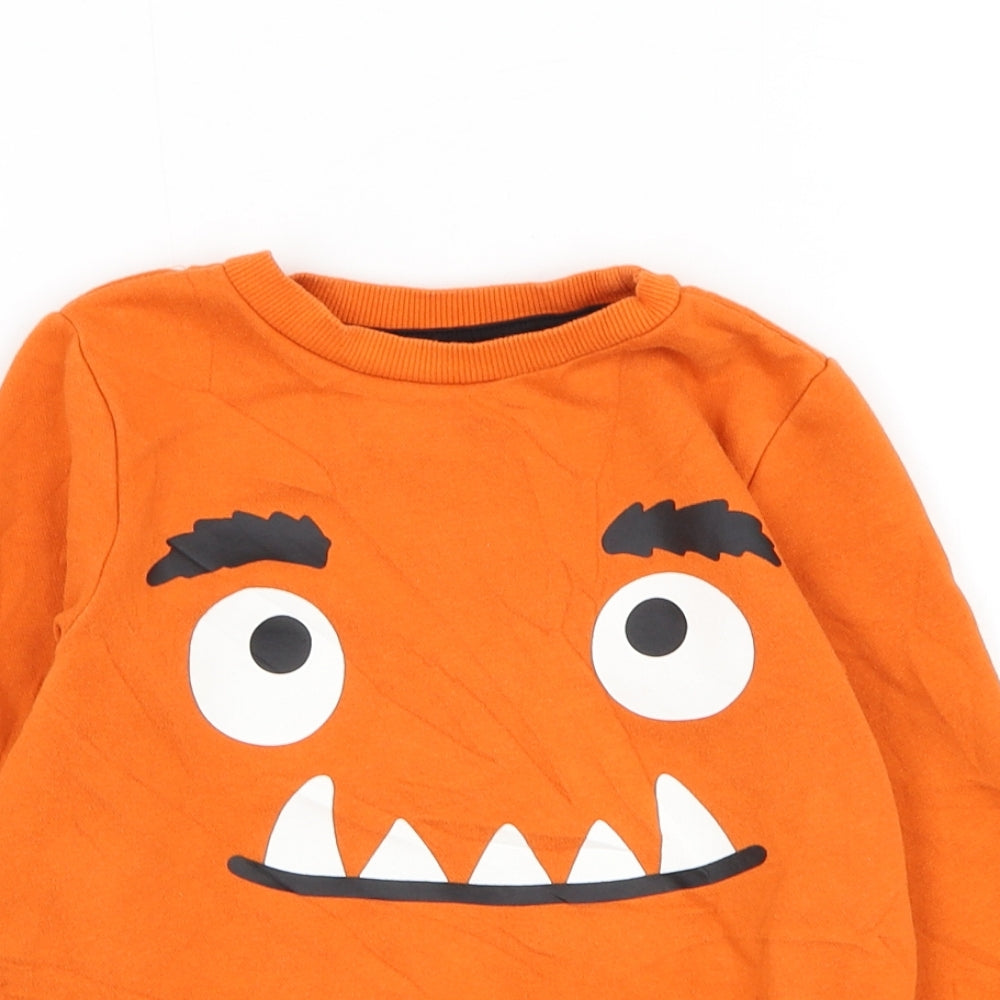 F&F Boys Orange Cotton Pullover Sweatshirt Size 4-5 Years Pullover - Monster