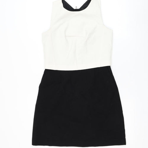 NEXT Womens Black Polyester Pencil Dress Size 8 Round Neck Zip