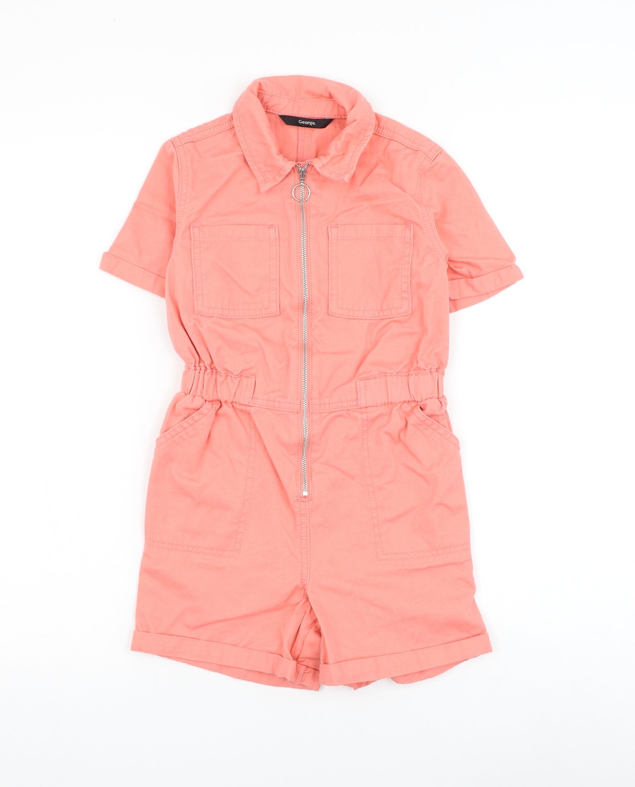 George Girls Pink Cotton Playsuit One-Piece Size 7-8 Years Zip