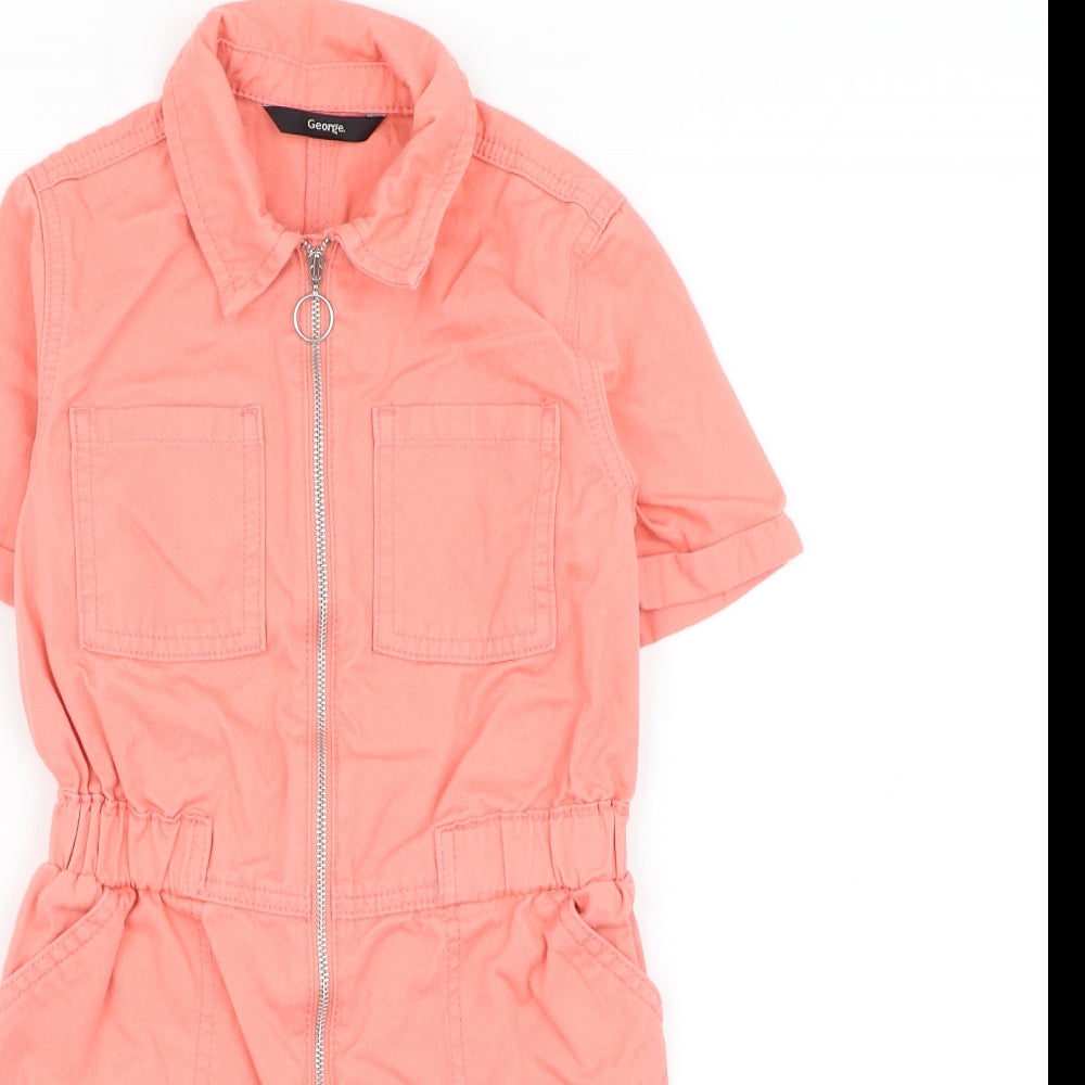 George Girls Pink Cotton Playsuit One-Piece Size 7-8 Years Zip