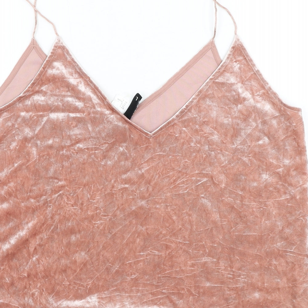 Divided by H&M Womens Pink Polyester Cropped Tank Size L V-Neck