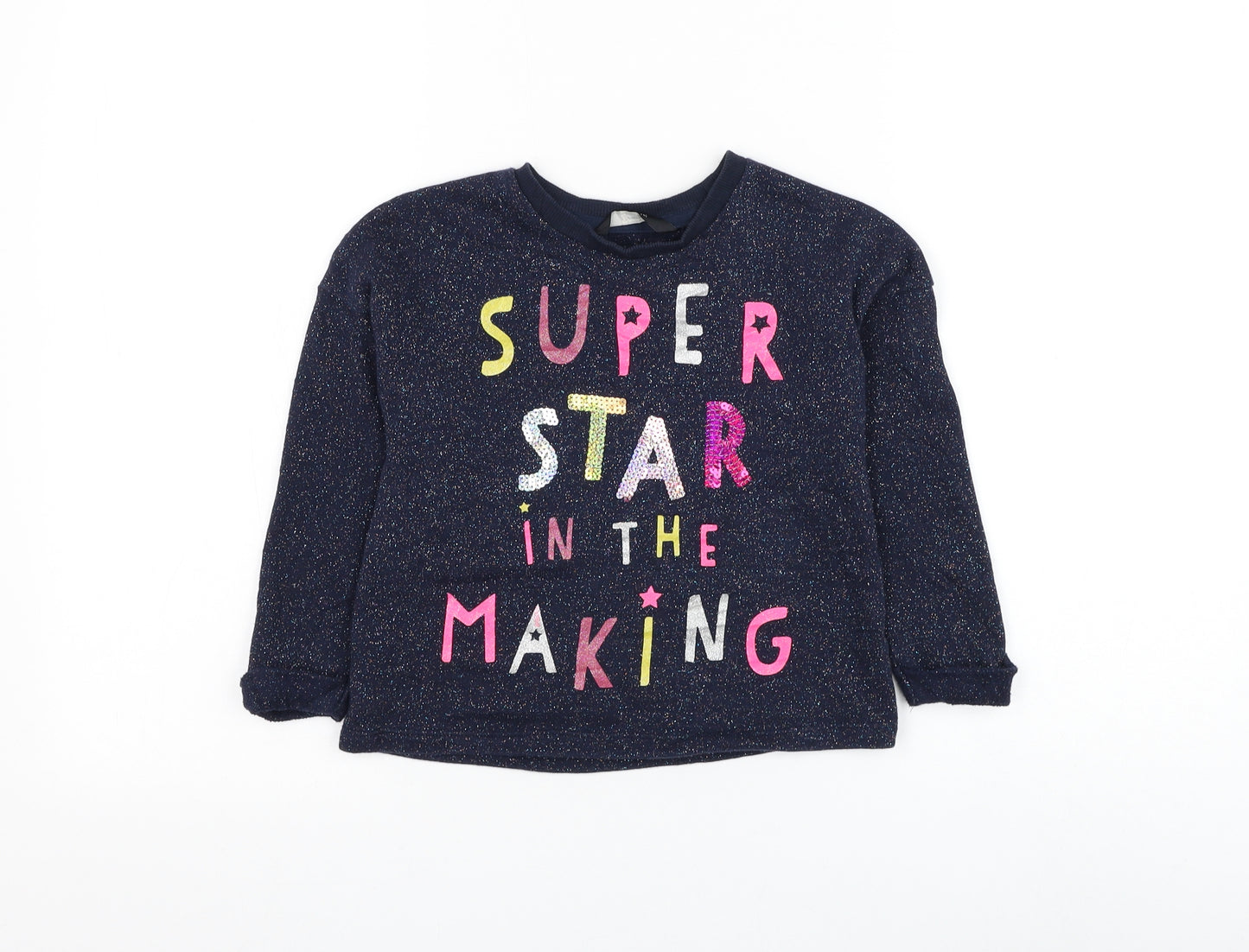 George Girls Blue Cotton Pullover Sweatshirt Size 4-5 Years Pullover - Super Star In The Making
