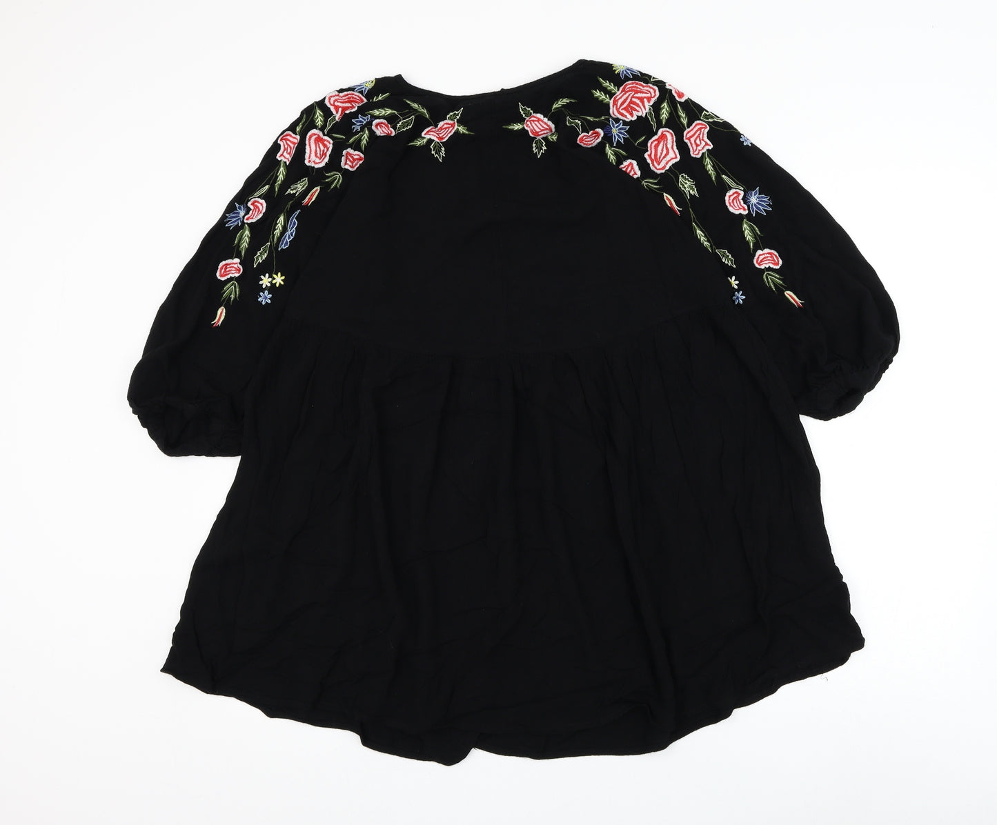 New Look Womens Black Floral Polyester Trapeze & Swing Size 12 Round Neck Tie