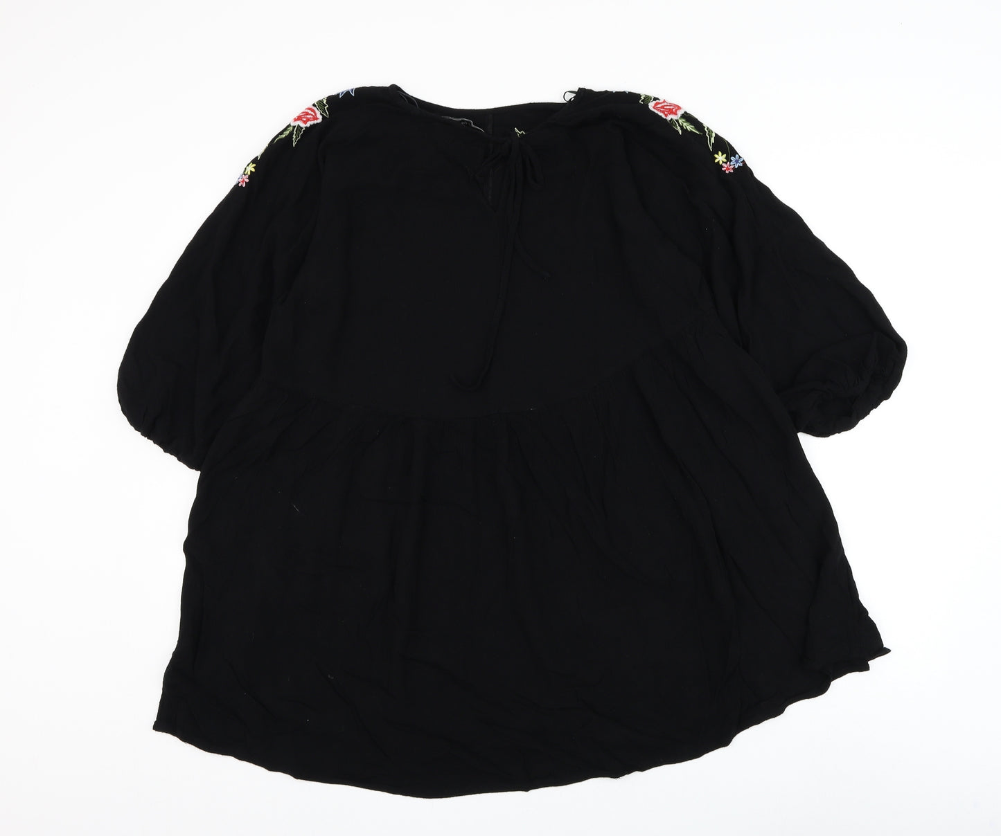New Look Womens Black Floral Polyester Trapeze & Swing Size 12 Round Neck Tie