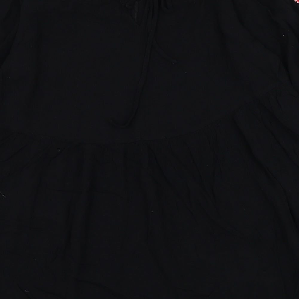 New Look Womens Black Floral Polyester Trapeze & Swing Size 12 Round Neck Tie