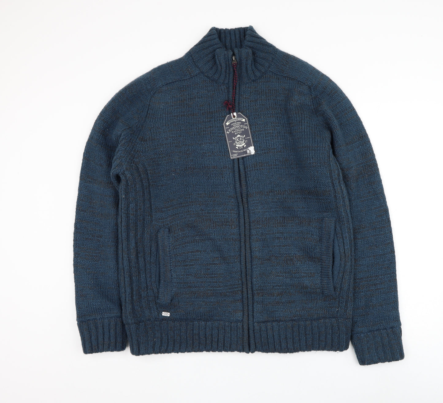Kensington Mens Blue High Neck Acrylic Full Zip Jumper Size L