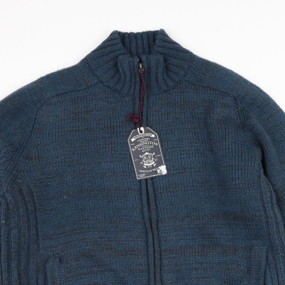 Kensington Mens Blue High Neck Acrylic Full Zip Jumper Size L