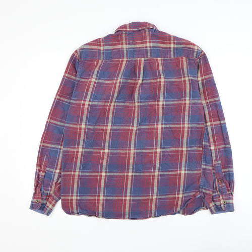 Marks and Spencer Mens Red Plaid Cotton Button-Up Size M Collared Button