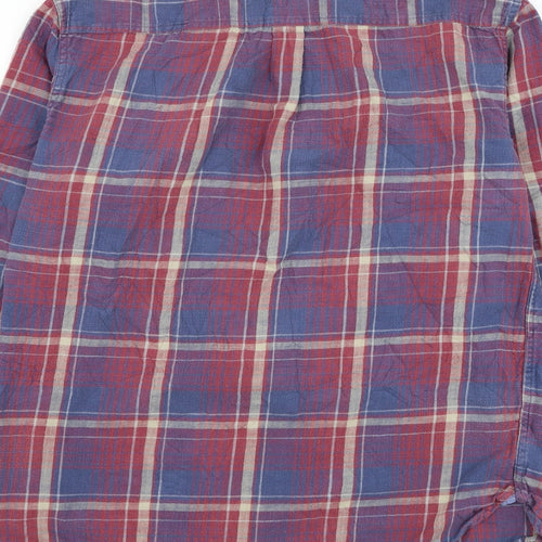 Marks and Spencer Mens Red Plaid Cotton Button-Up Size M Collared Button