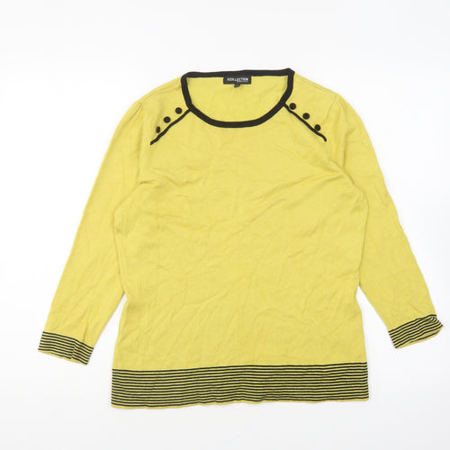 Collection Womens Yellow Round Neck Striped Viscose Pullover Jumper Size 14