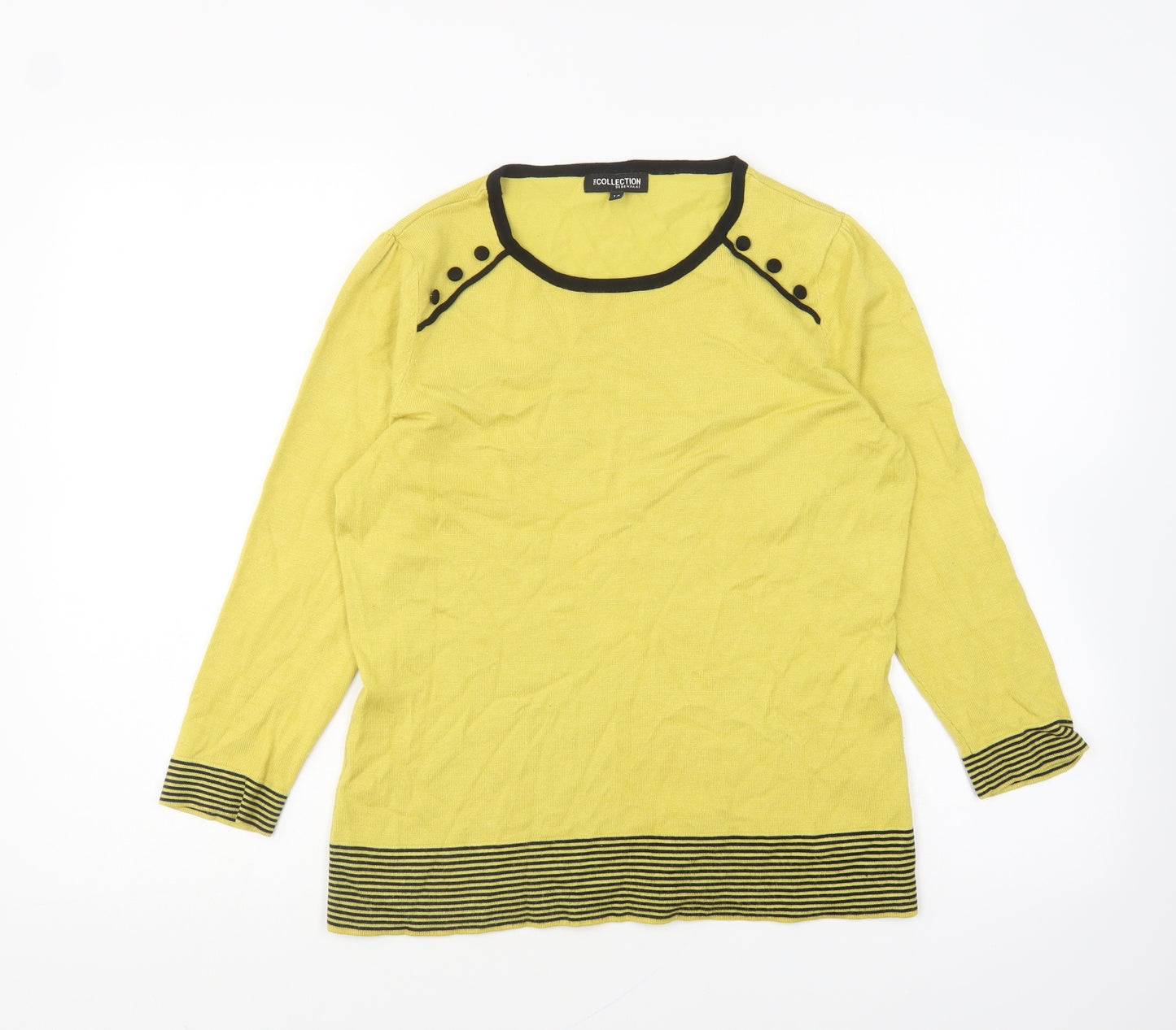 Collection Womens Yellow Round Neck Striped Viscose Pullover Jumper Size 14