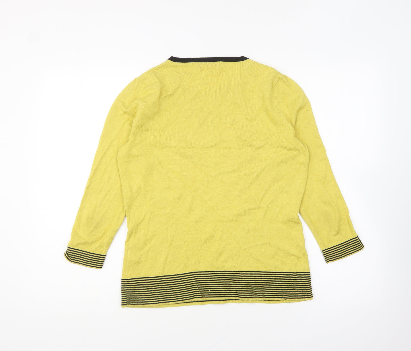 Collection Womens Yellow Round Neck Striped Viscose Pullover Jumper Size 14