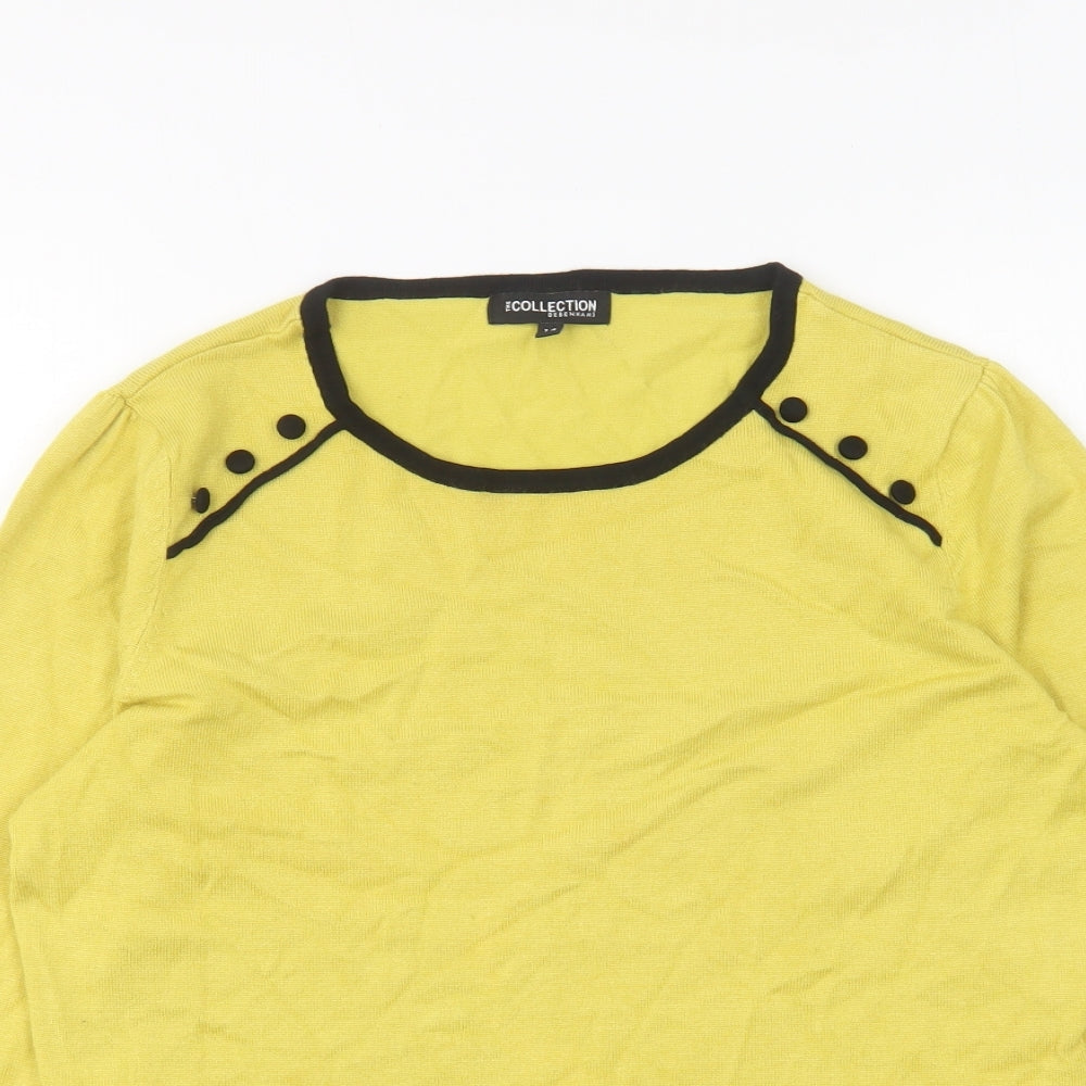 Collection Womens Yellow Round Neck Striped Viscose Pullover Jumper Size 14
