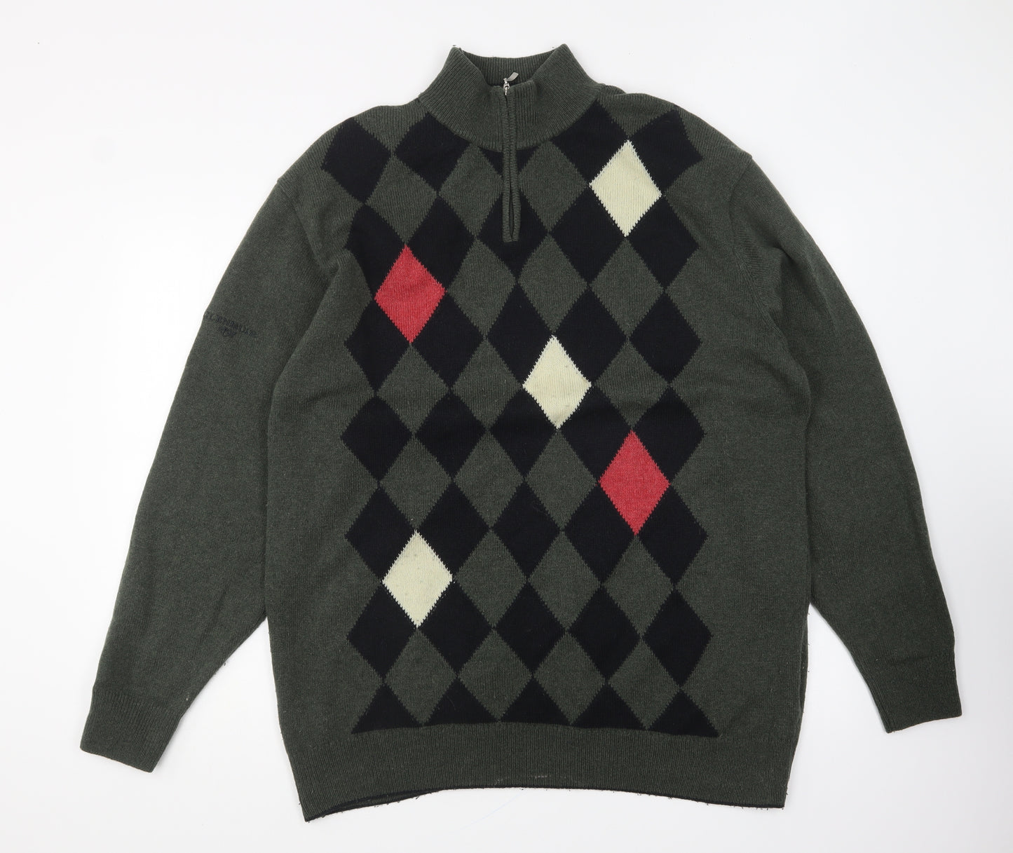 Glenmuir Mens Grey Collared Argyle/Diamond Wool Pullover Jumper Size XL