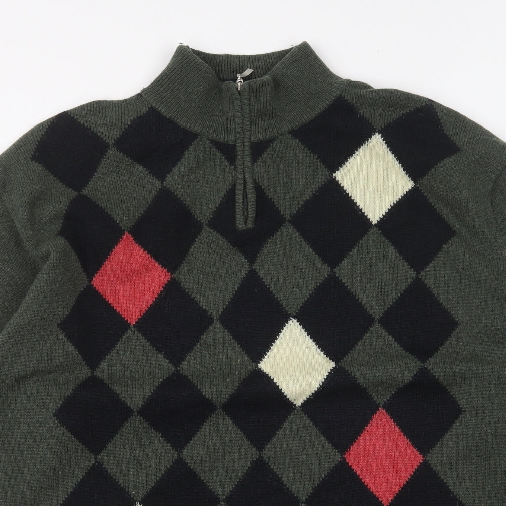Glenmuir Mens Grey Collared Argyle/Diamond Wool Pullover Jumper Size XL