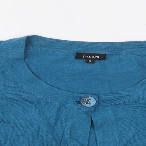 Papaya Womens Blue Round Neck Viscose Cardigan Jumper Size 12