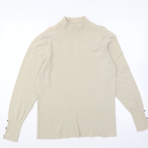 Simon Jeffrey Womens Beige High Neck Acrylic Pullover Jumper Size L