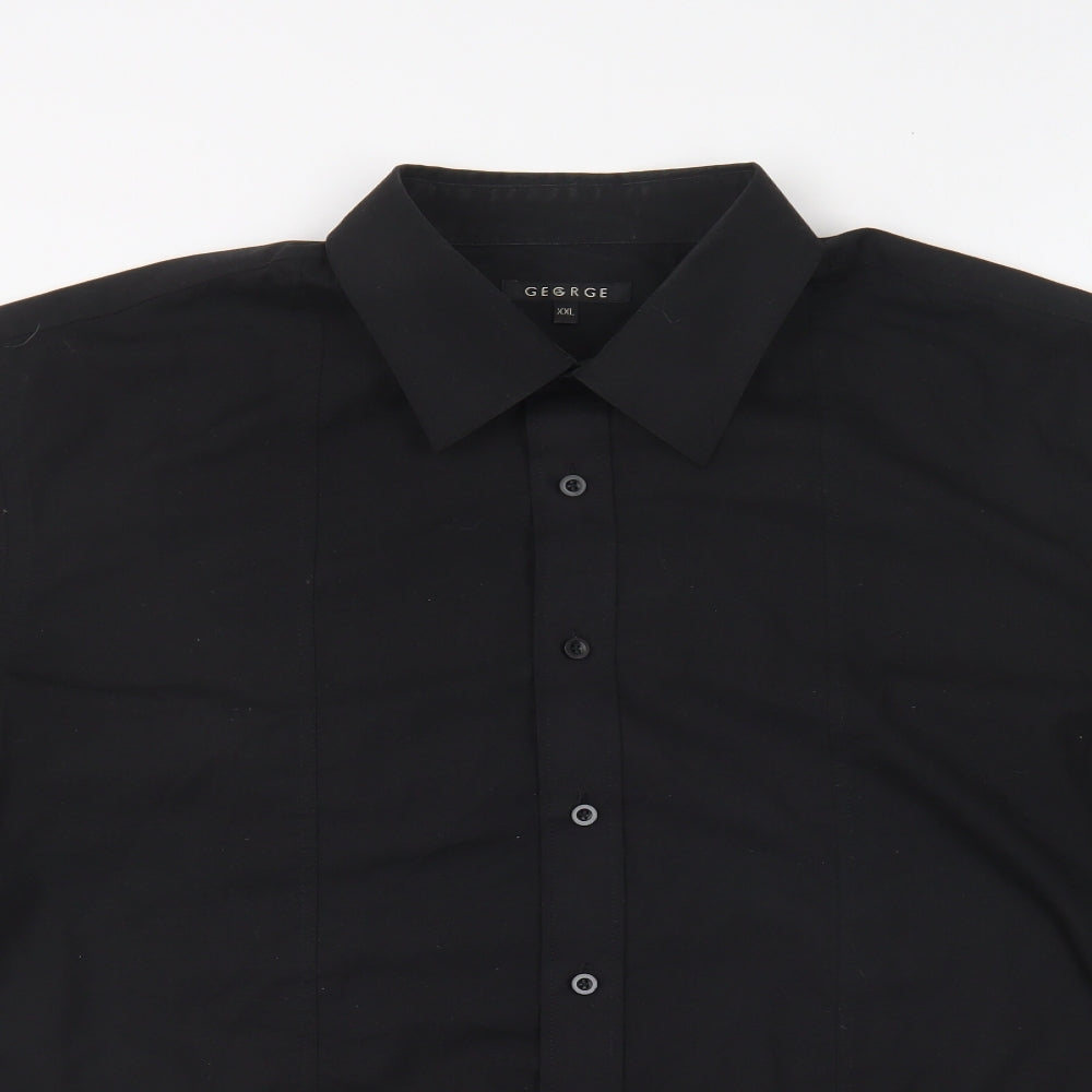 George Mens Black Polyester Button-Up Size 2XL Collared Button