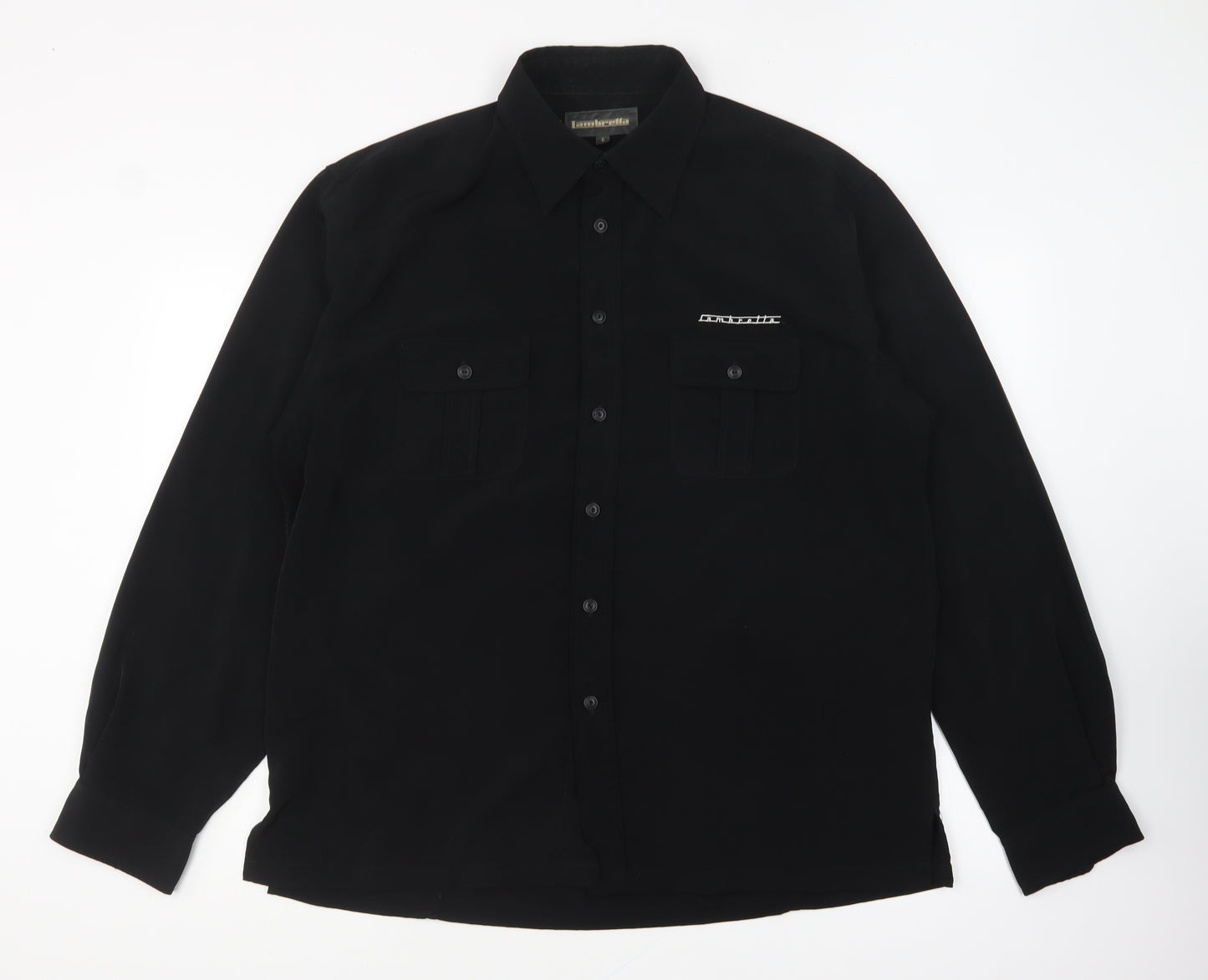Iambrella Mens Black Polyester Button-Up Size XL Collared Button