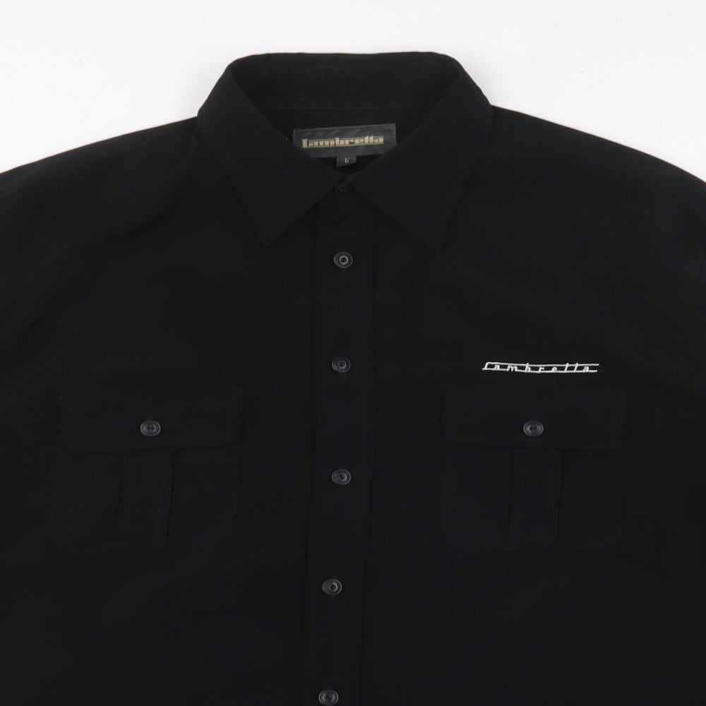 Iambrella Mens Black Polyester Button-Up Size XL Collared Button
