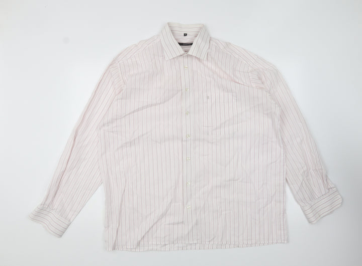 Eterna Mens Pink Striped Polyester Button-Up Size 17 Collared Button